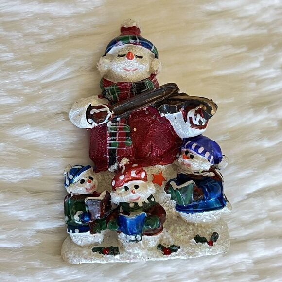 Snowman playing violin / 3 reading snow-kids christmas brooch. 2.5 in - Picture 3 of 13
